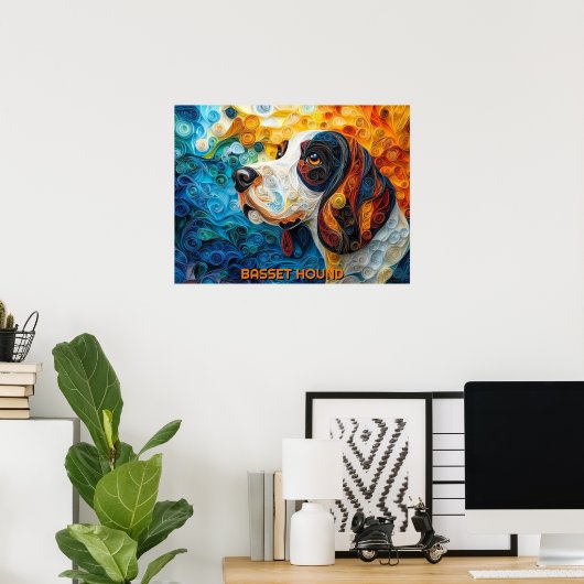 Basset Hound Paper Quilling Art Dog Portret Poster (Thuiskantoor)