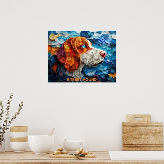 Basset Hound Paper Quilling Art Dog Portret Poster (Keuken)