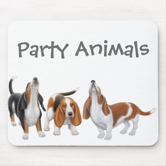 Basset Hound Party Animals Mousepad Muismat (Voorkant)