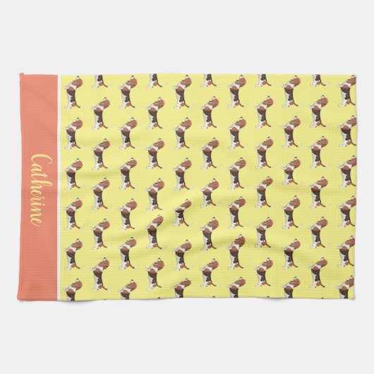 Basset Hound Pattern - Geel Theedoek (Horizontaal)