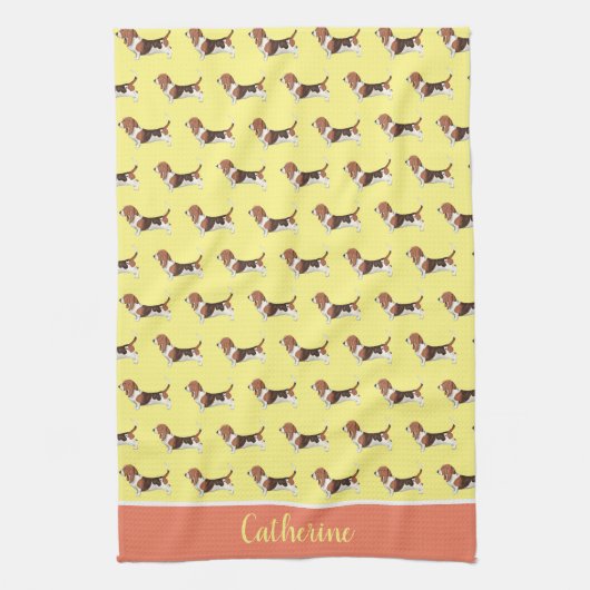 Basset Hound Pattern - Geel Theedoek (Verticaal)