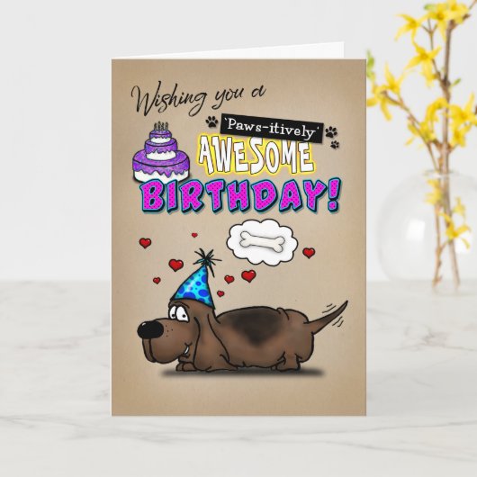 Basset Hound Paws-itief Geweldige Verjaardag Kaart (Gele Bloem)