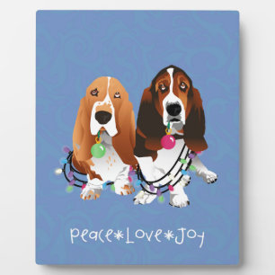 Basset Hound Peace Love Joy-kerstontwerp Fotoplaat