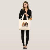 Basset Hound Peace Love Joy-kerstontwerp Grote Tote Bag (Voorkant (model))