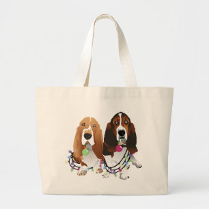 Basset Hound Peace Love Joy-kerstontwerp Grote Tote Bag