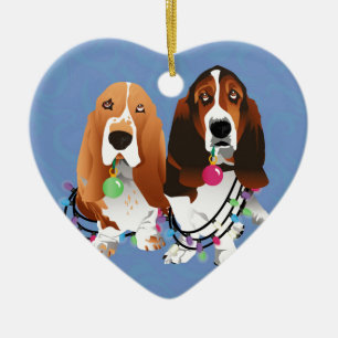 Basset Hound Peace Love Joy-kerstontwerp Keramisch Ornament