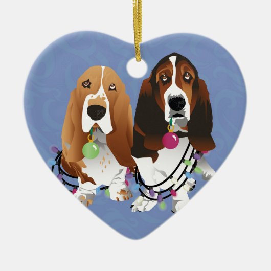 Basset Hound Peace Love Joy-kerstontwerp Keramisch Ornament (Voorkant)