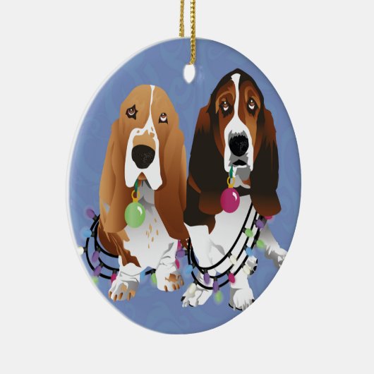 Basset Hound Peace Love Joy-kerstontwerp Keramisch Ornament (Rechts)