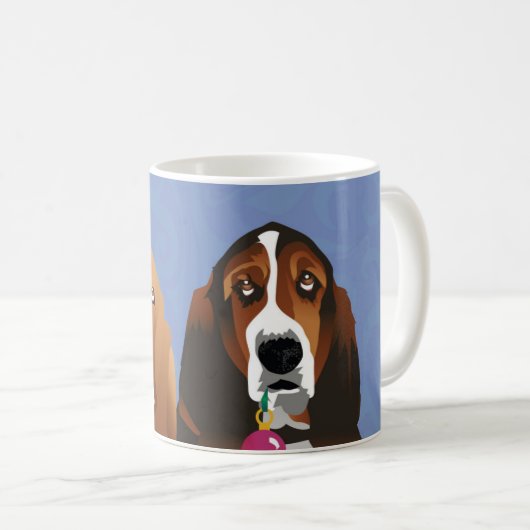 Basset Hound Peace Love Joy-kerstontwerp Koffiemok (Voorkant rechts)