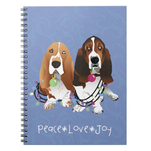 Basset Hound Peace Love Joy-kerstontwerp Notitieboek (Voorkant)
