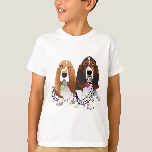 Basset Hound Peace Love Joy-kerstontwerp T-shirt (Voorkant)