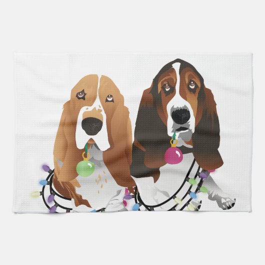 Basset Hound Peace Love Joy-kerstontwerp Theedoek (Horizontaal)
