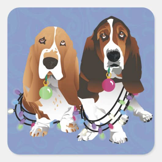 Basset Hound Peace Love Joy-kerstontwerp Vierkante Sticker (Voorkant)