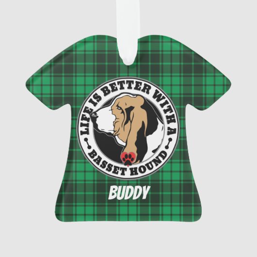 Basset Hound Personalized Life is beter Ornament (achterkant)
