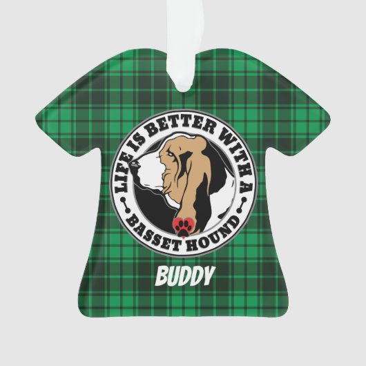 Basset Hound Personalized Life is beter Ornament (voorkant)