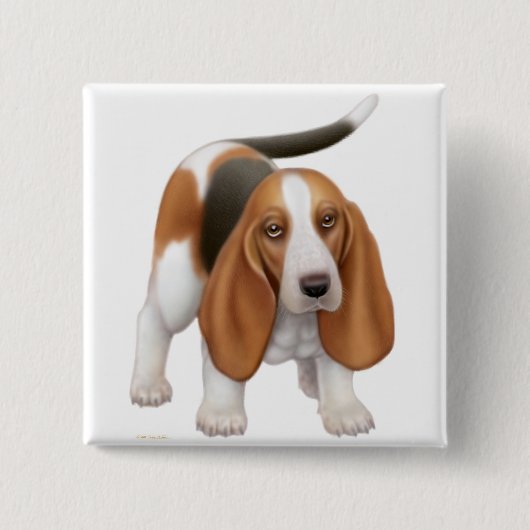 Basset Hound Pin Vierkante Button 5,1 Cm (Voorkant)