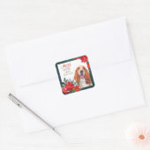 Basset Hound Poinsettia Border Kerstmis Vierkante Sticker (Envelop)