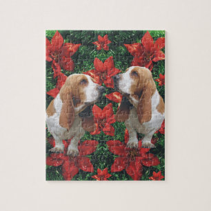 Basset Hound Poinsettia Kerstmis Legpuzzel