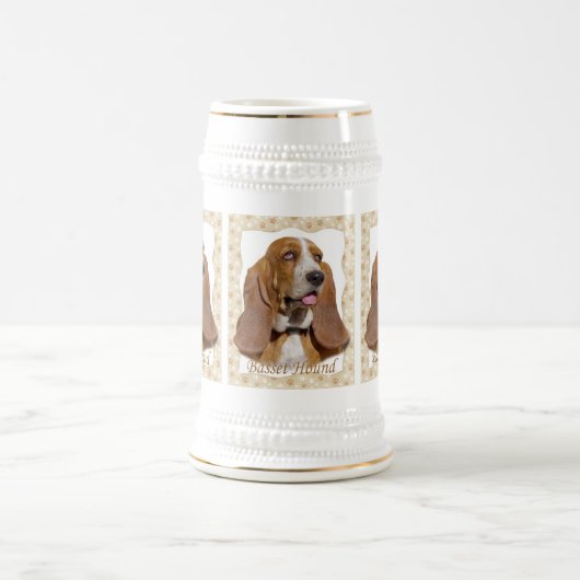 Basset Hound Portrait Stein Bierpul (Center)