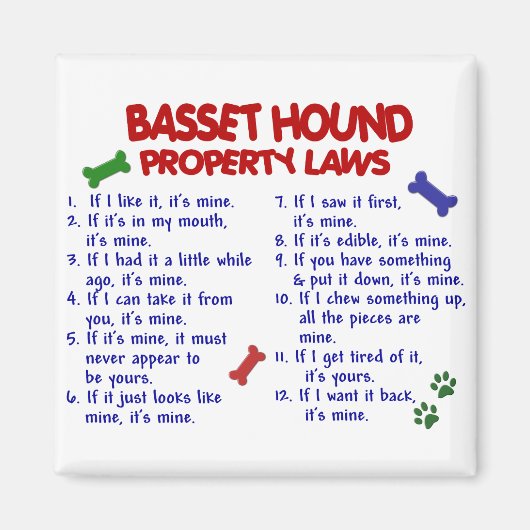 BASSET HOUND Property Wetten 2 Magneet (Voorkant)