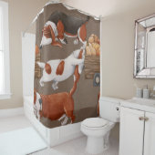 Basset Hound Pumpkin Oogstpatroon Douchegordijn (In situ)