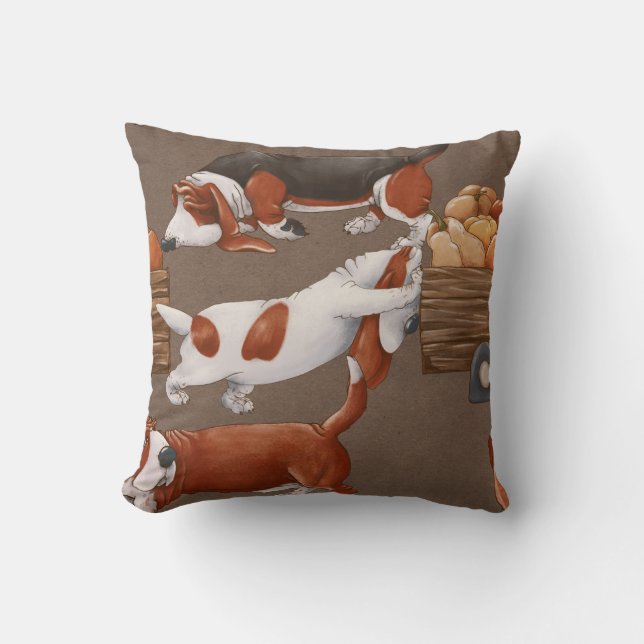 Basset Hound Pumpkin Oogstpatroon Kussen (Voorkant)