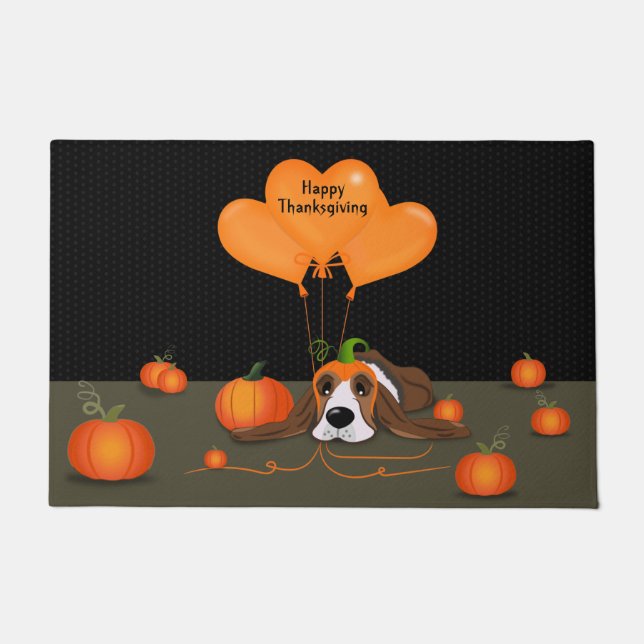 Basset Hound Pumpkin-Pet Deurmat (Voorkant)