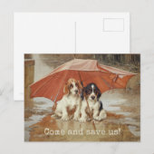 Basset hound-puppies onder paraplu CC0181 Trood Briefkaart (Voorkant / Achterkant)
