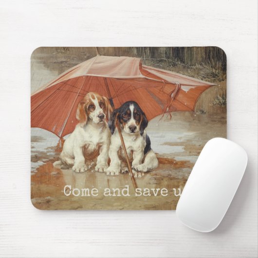 Basset hound-puppies onder paraplu CC0866 Trood Muismat (Met muis)