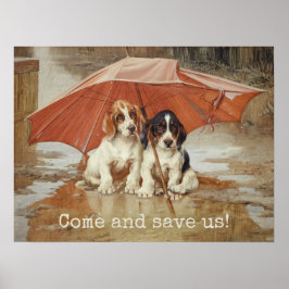 Basset hound-puppies onder paraplu CC0867 Trood Poster