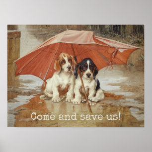 Basset hound-puppies onder paraplu CC0867 Trood Poster