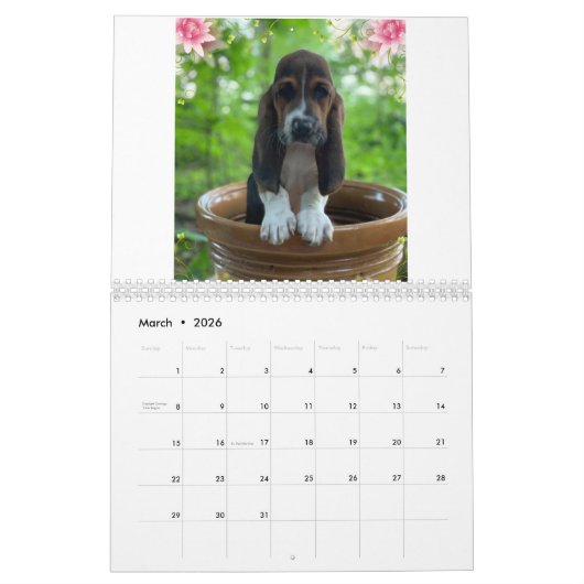 Basset hound puppy agenda kalender (Mar 2026)