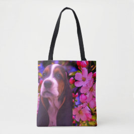 Basset Hound Puppy Blossom Dog Art Tote Bag
