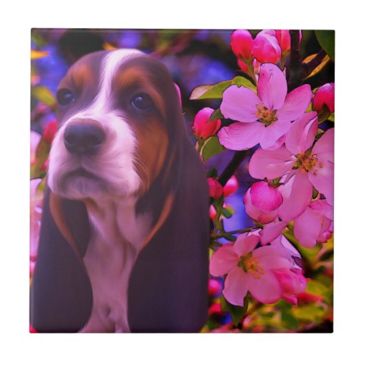 Basset Hound Puppy Dog Art Tegeltje (Voorkant)
