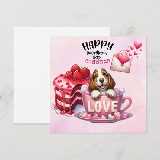 Basset Hound Puppy Dog voor Valentijnsdag Feestdagenkaart (Voorkant / Achterkant)