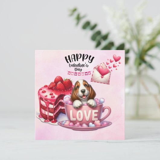 Basset Hound Puppy Dog voor Valentijnsdag Feestdagenkaart (Staand voorkant)