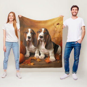 Basset Hound Puppy Herfst Plezier Pompoen  Fleece Deken