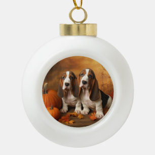 Basset Hound Puppy Herfst Plezier Pompoen  Keramische Bal Ornament