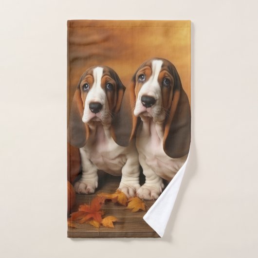 Basset Hound Puppy Herfst Verrukking Pompoen Bad Handdoek (Handdoek)