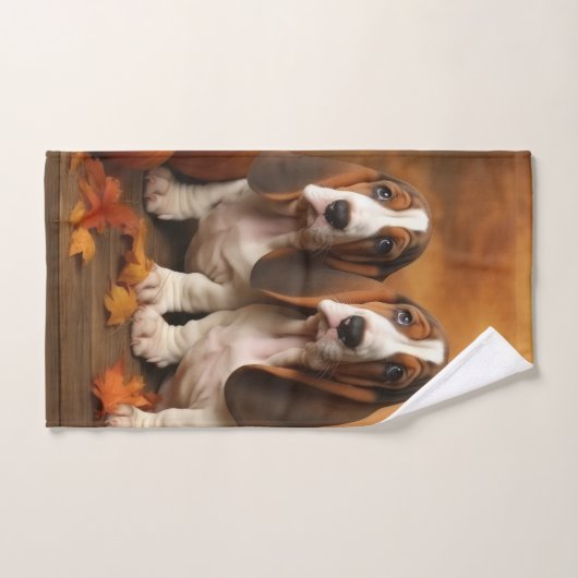 Basset Hound Puppy Herfst Verrukking Pompoen Bad Handdoek (Handdoek)