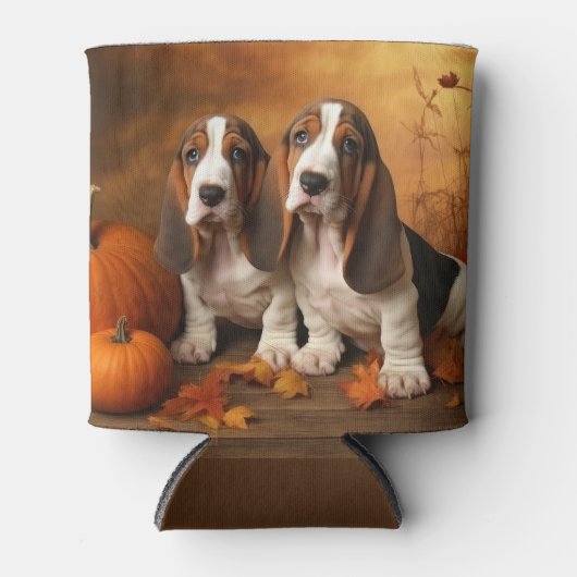 Basset Hound Puppy Herfst Verrukking Pompoen Blikjeskoeler (Voorkant)