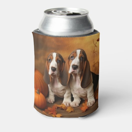 Basset Hound Puppy Herfst Verrukking Pompoen Blikjeskoeler (Blikje Achterkant)