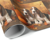 Basset Hound Puppy Herfst Verrukking Pompoen Cadeaupapier (Rol Hoek)