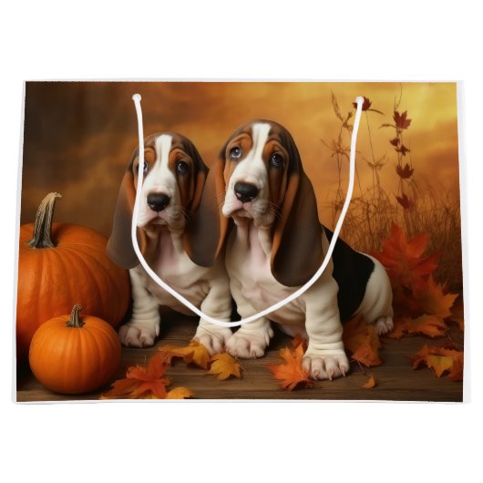 Basset Hound Puppy Herfst Verrukking Pompoen Groot Cadeauzakje (Voorkant)