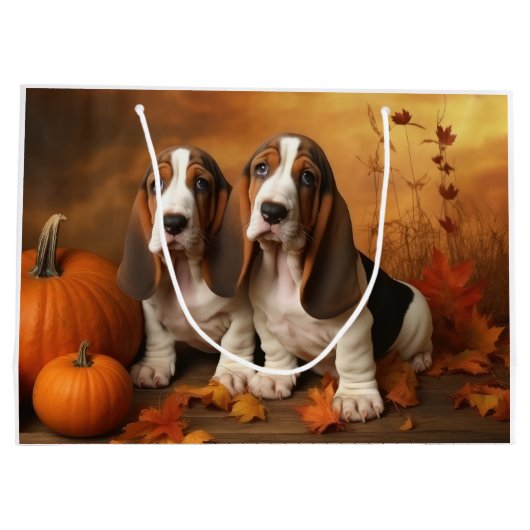 Basset Hound Puppy Herfst Verrukking Pompoen Groot Cadeauzakje (Achterkant)