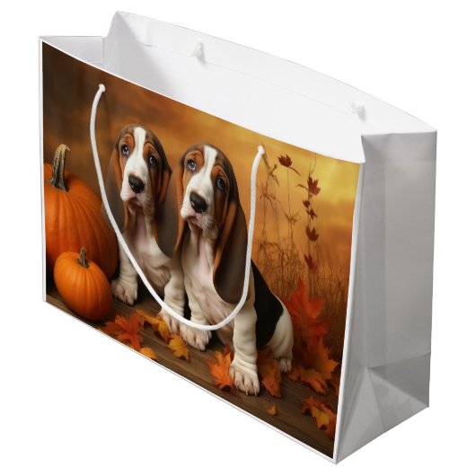 Basset Hound Puppy Herfst Verrukking Pompoen Groot Cadeauzakje (Achterkant Gekanteld)