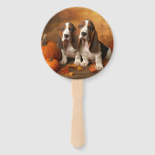 Basset Hound Puppy Herfst Verrukking Pompoen Handwaaier (Voorkant)