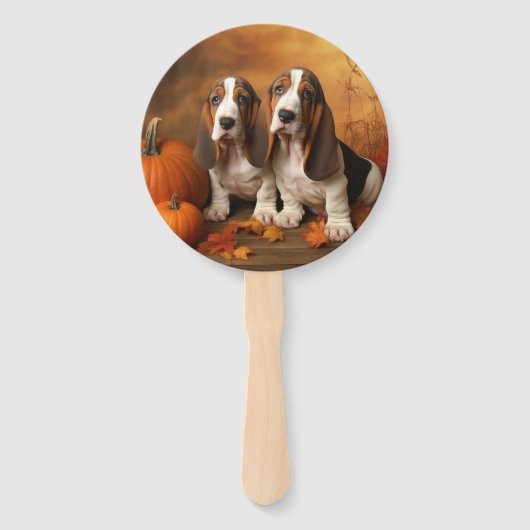 Basset Hound Puppy Herfst Verrukking Pompoen Handwaaier (Voorkant)
