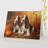 Basset Hound Puppy Herfst Verrukking Pompoen Kaart (Gele Bloem)