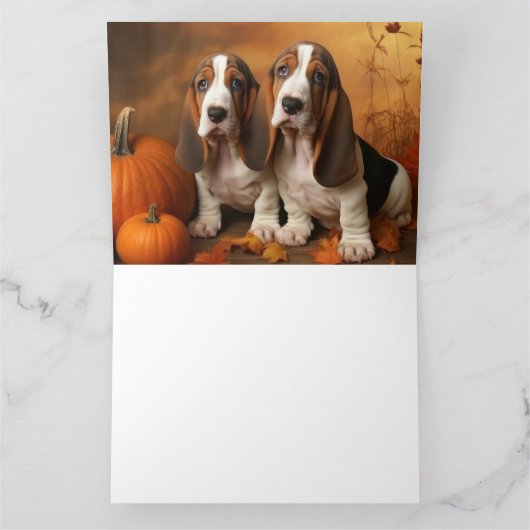 Basset Hound Puppy Herfst Verrukking Pompoen Kaart (Binnen)